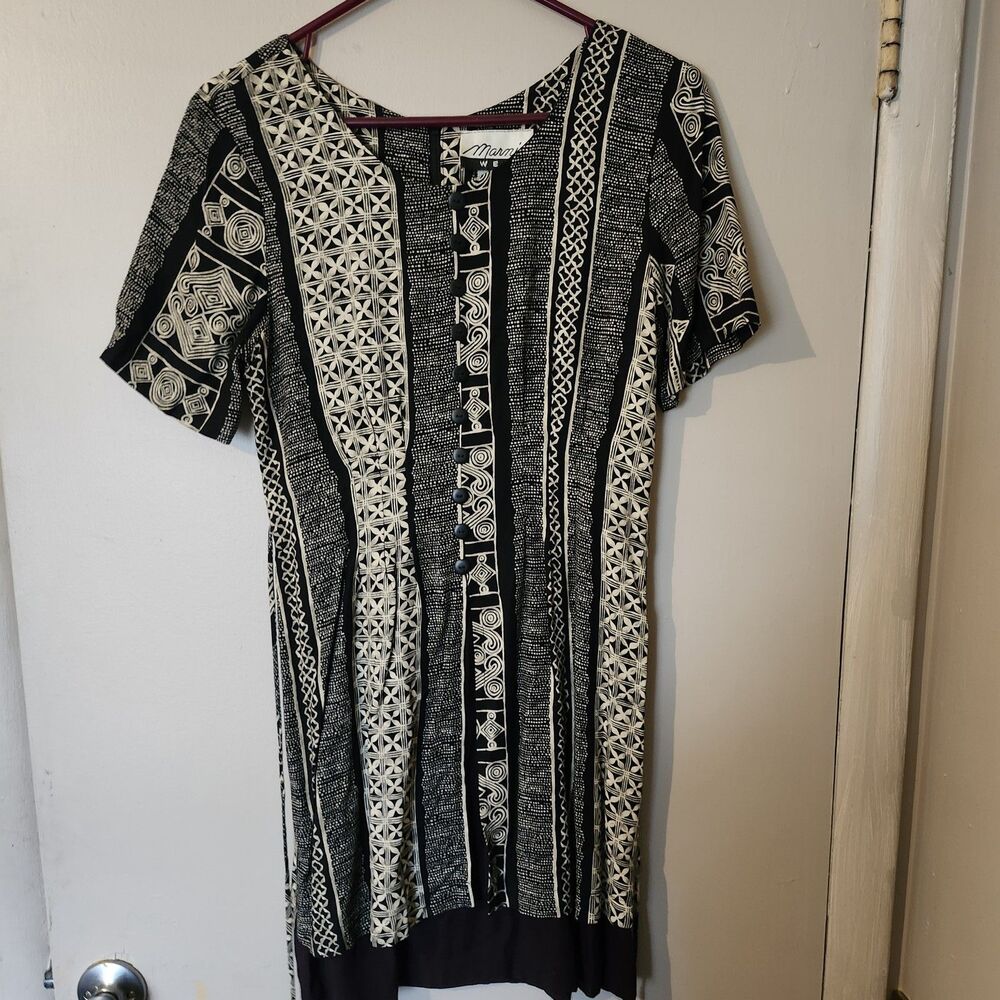 Marnie West Women's Size 6 Black Cream Geometric Short Sleeve Dress Vintage